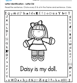 Letter Identification - Letter D - Kindergarten Alphabet Worksheets