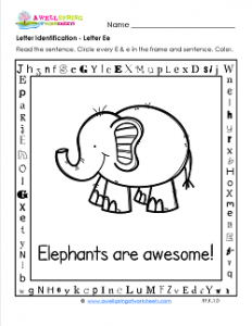 Letter Identification - Letter E - Kindergarten Alphabet Worksheets