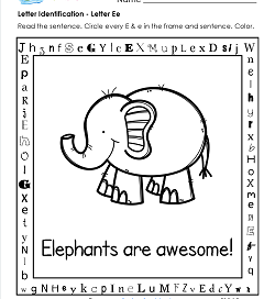 Letter Identification - Letter E - Kindergarten Alphabet Worksheets