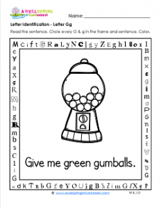 Letter Identification - Letter G - Kindergarten Alphabet Worksheets