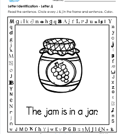 Letter Identification - Letter J - Kindergarten Alphabet Worksheets