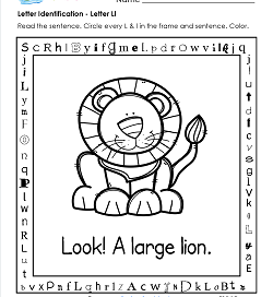 Letter Identification - Letter L - Kindergarten Alphabet Worksheets