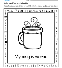 Letter Identification - Letter M - Kindergarten Alphabet Worksheets