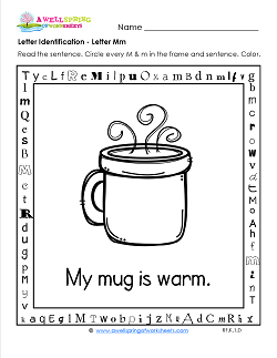 Letter Identification - Letter M - Kindergarten Alphabet Worksheets