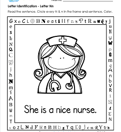 Letter Identification - Letter N - Kindergarten Alphabet Worksheets