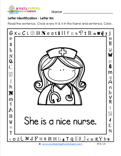 Letter Identification - Letter N - Kindergarten Alphabet Worksheets