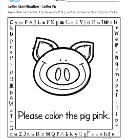 Letter Identification - Letter P - Kindergarten Alphabet Worksheets