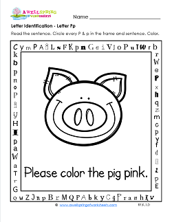 Letter Identification - Letter P - Kindergarten Alphabet Worksheets