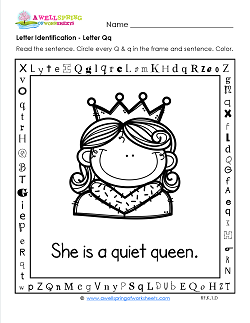 Letter Identification - Letter Q - Kindergarten Alphabet Worksheets