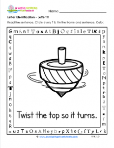 Letter Identification - Letter T - Kindergarten Alphabet Worksheets