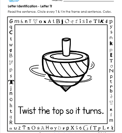 Letter Identification - Letter T - Kindergarten Alphabet Worksheets