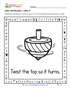 Letter Identification - Letter T - Kindergarten Alphabet Worksheets