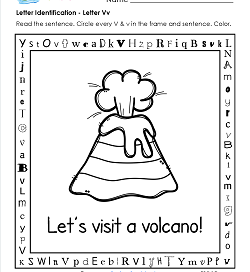 Letter Identification - Letter V - Kindergarten Alphabet Worksheets