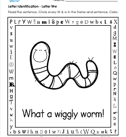 Letter Identification - Letter W - Kindergarten Alphabet Worksheets