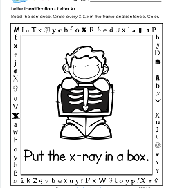 Letter Identification - Letter X - Kindergarten Alphabet Worksheets