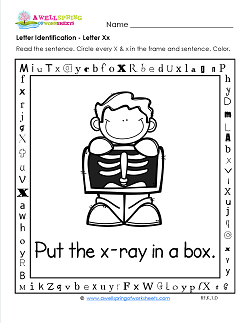 Letter Identification - Letter X - Kindergarten Alphabet Worksheets