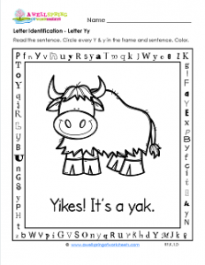 Letter Identification - Letter Y - Kindergarten Alphabet Worksheets