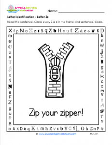 Letter Identification - Letter Z - Kindergarten Alphabet Worksheets