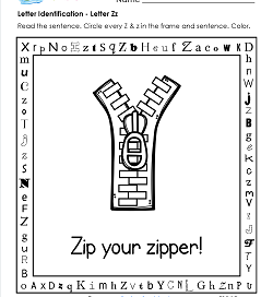 Letter Identification - Letter Z - Kindergarten Alphabet Worksheets