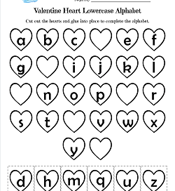 Valentine Heart Lowercase Alphabet Cut & Paste - Valentine Hearts Worksheets