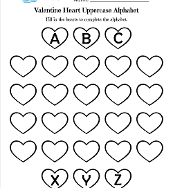 Valentine Heart Uppercase- Valentine Hearts Worksheets