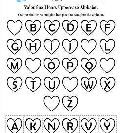 Valentine Heart Uppercase Alphabet Cut & Paste - Valentine Heart Worksheets