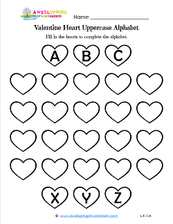 Valentine Heart Uppercase- Valentine Hearts Worksheets