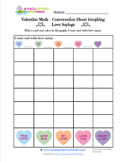 Valentine Math - Conversation Heart Graphing - Love Words - Math Valentines