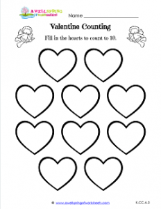 Valentine Counting - 10 Hearts - Valentine Math Worksheets