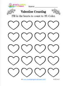 Valentine Counting - 20 Hearts - Valentine Math Worksheets