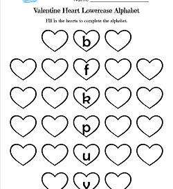 Valentine Heart Lowercase Alphabet - Valentine's Day Worksheet