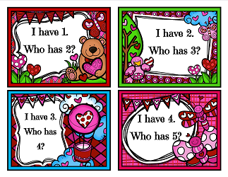Valentine's Day Games - I Have Who Has - Counting to 10 - Valentine Day Worksheets