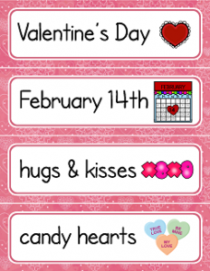 Valentine's Day Printables - Vocabulary Cards - Valentine Activities