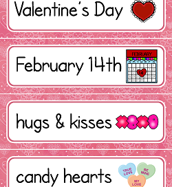 Valentine's Day Printables - Vocabulary Cards - Valentine Activities