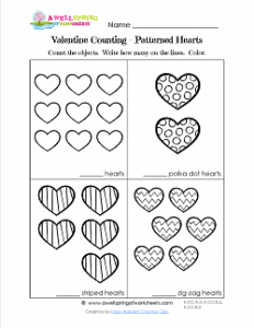 Valentines Day Worksheets - Patterned Hearts - Valentine Math