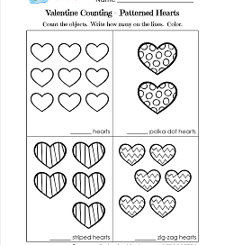 Valentines Day Worksheets - Patterned Hearts - Valentine Math