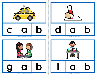 -ab words clip cards - cvc words - phonics