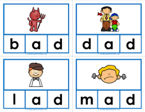 -ad words clip cards - cvc words - phonics