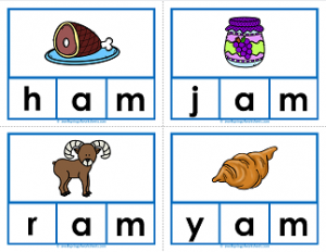 -am words clip cards - cvc words - phonics