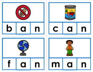 -an words clip cards - cvc words - phonics