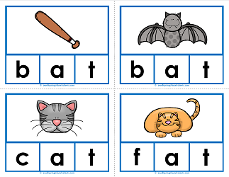 at Words Clip Cards - CVC Words - Phonics | A Wellspring of Worksheets