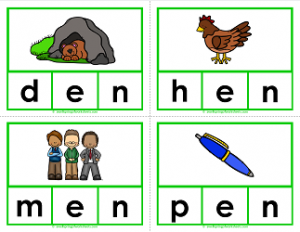 -en words clip cards - cvc words - phonics