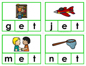 -et words clip cards - cvc words - phonics