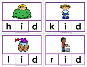 -id words clip cards - cvc words - phonics