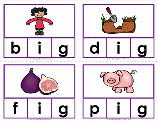 -ig words clip cards - cvc words - phonics