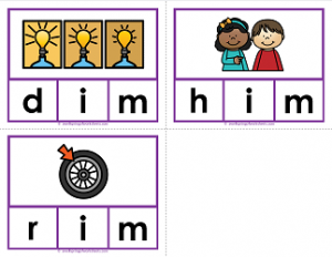 -im words clip cards - cvc words - phonics