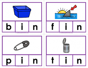 -in words clip cards - cvc words - phonics