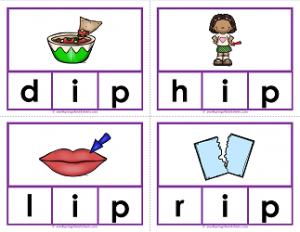 -ip words clip cards - cvc words - phonics