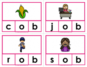 -ob words clip cards - cvc words - phonics