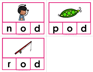 -od words clip cards - cvc words - phonics